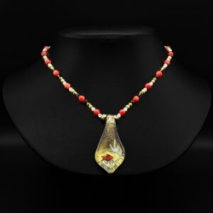 Glass Fish Scene Pendant on Beaded Chain - Lampwork